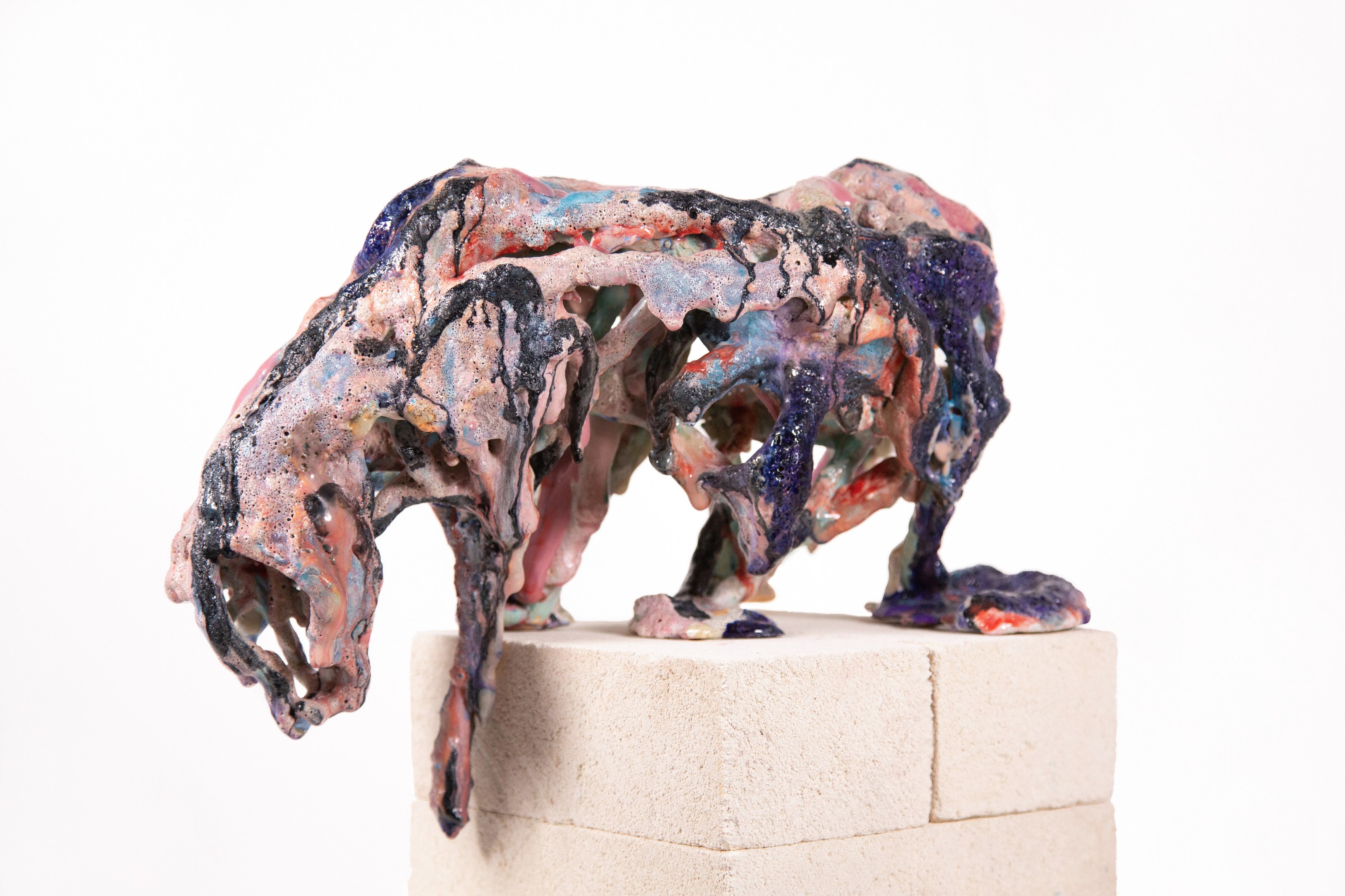 Standing quadruped form on kiln bricks
